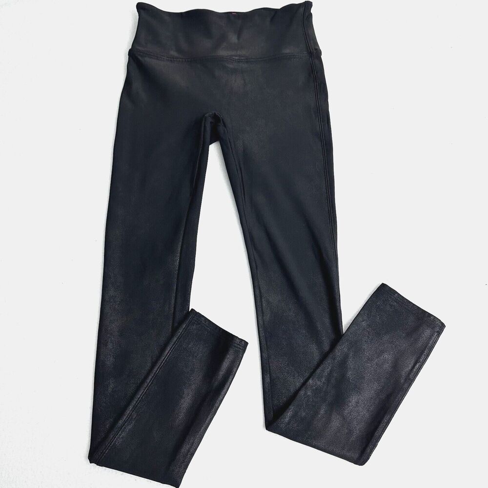 Spanx Faux Leather Leggings Small Black Shaping Glossy High Rise Ankle 27" Insm